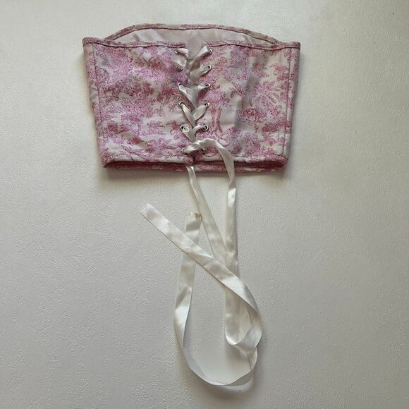 Tic Toc Los Angeles Pink Toile Corset Top Size S Lace-Up Bustier - Picture 2 of 6